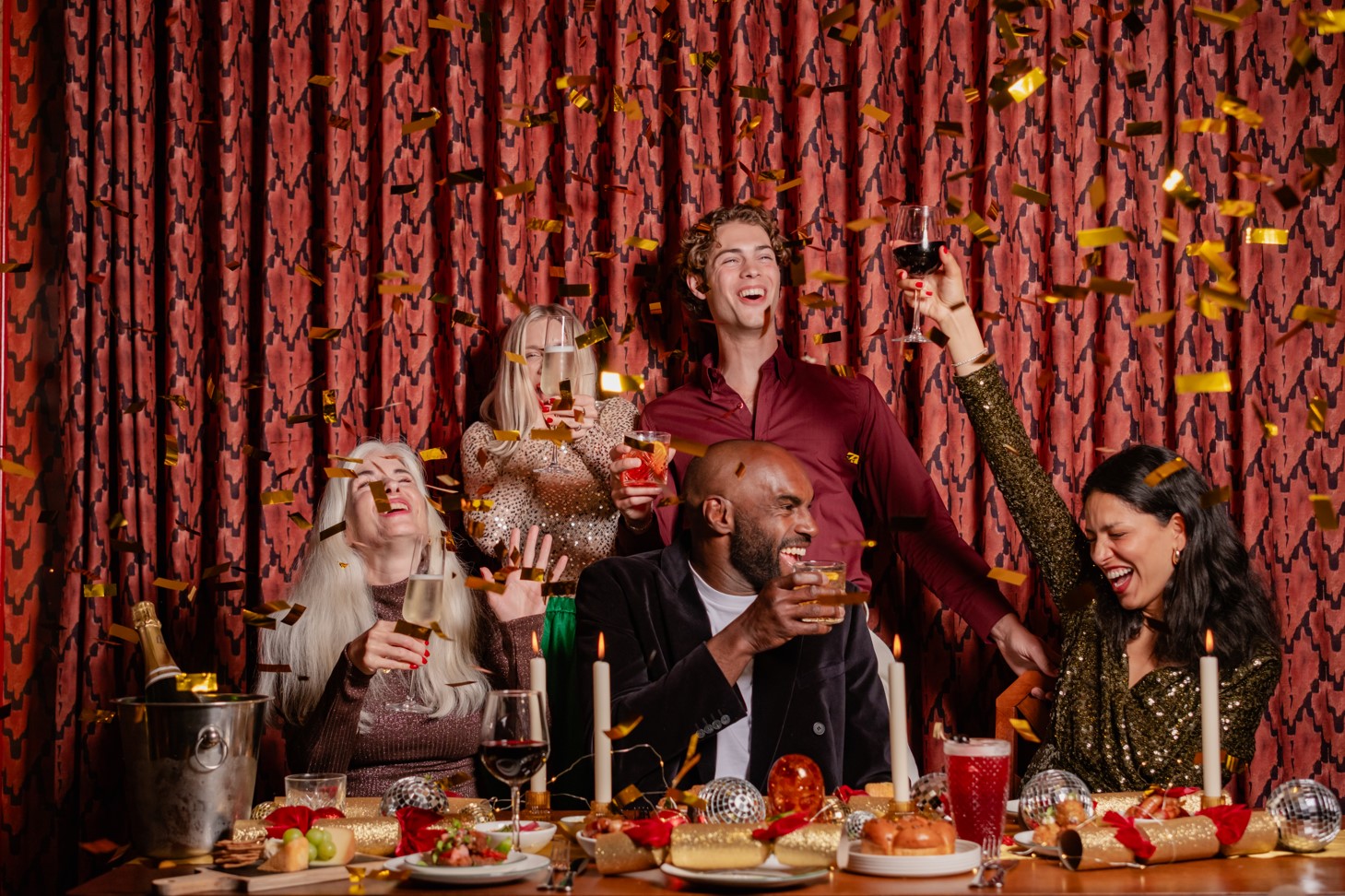 Christmas Party with confetti and food